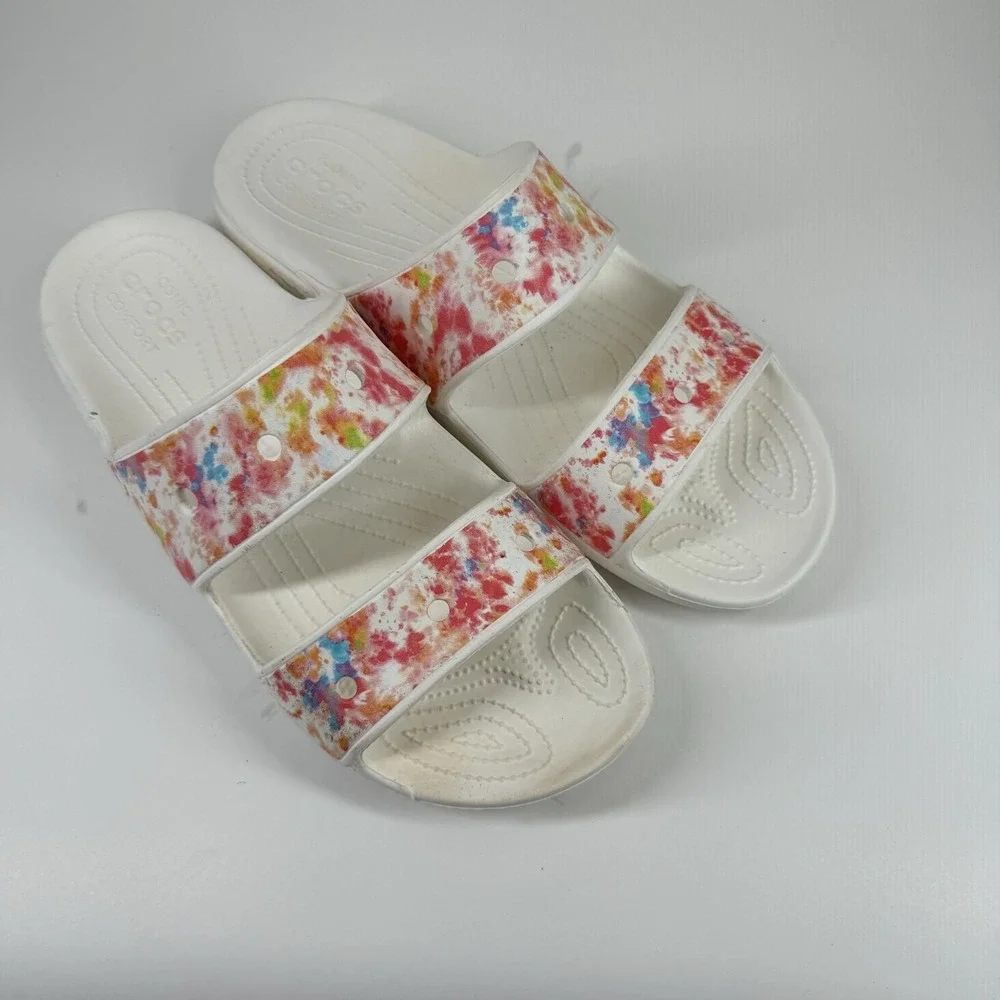 Crocs Classic Tie-Dye Graphic Men's US 12 Multi/White Summer Slip-On Sandals